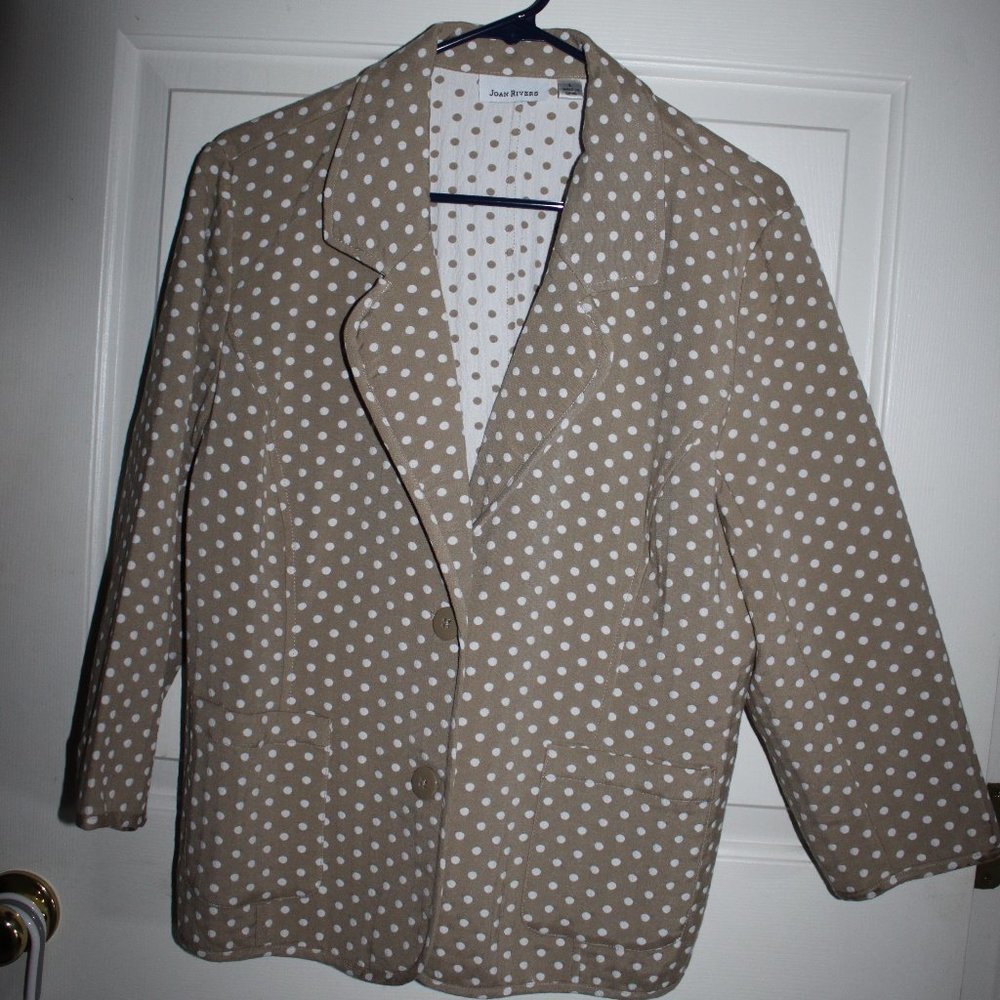 Tan and White Pokeadot blazer by Joan Rivers